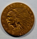 1911 $2.5 INDIAN HEAD GOLD COIN