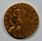 1913 $2.5 INDIAN HEAD GOLD COIN