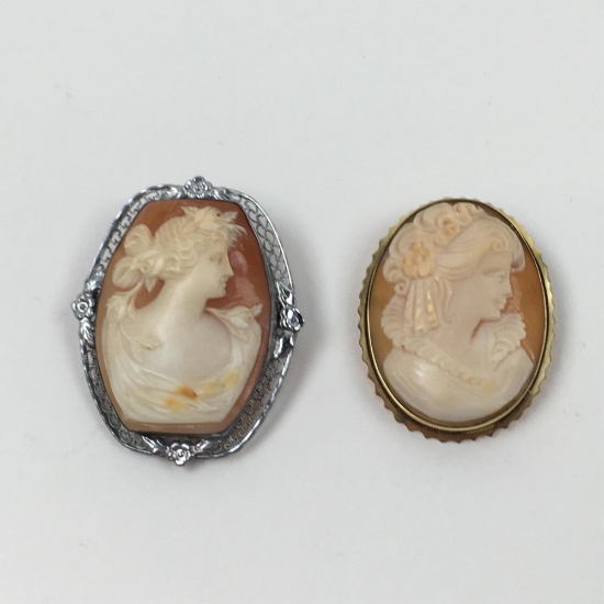 TWO CARVED CAMEO BROOCHES