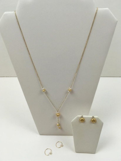 14K YELLOW GOLD NECKLACE & 2 PRS OF EARRINGS