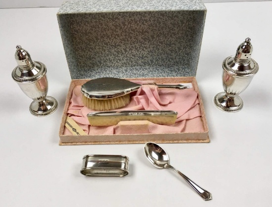 STERLING BRUSH/COMB SET, SPOON, S&P, NAPKIN RING