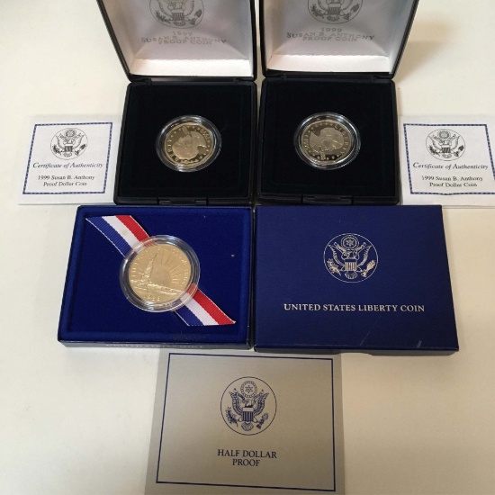 THREE COINS - LIBERTY HALF / 2 SBA DOLLARS - PROOF