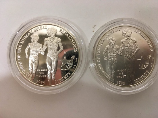 TWO 1995 D 7 P PARALYMPICS BLIND RUNNER COINS