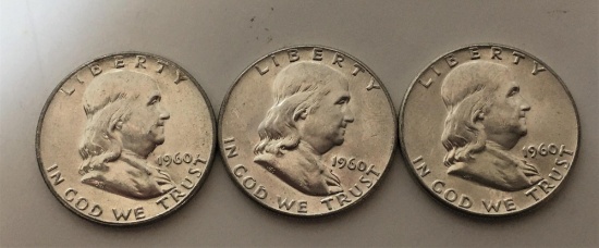 THREE 1960 FRANKLIN HALF DOLLARS