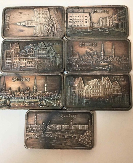 SEVEN .999 SILVER INGOTS - HAMBURG GERMANY