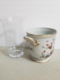 HANDPAINTED VINTAGE PORCELAIN POT & GLASS VASE