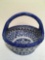 BLUE AND WHITE RETICULATED BASKET WITH HANDLE