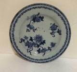 BLUE AND WHITE PLATE W FLOWER DECOR