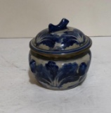 BLUE AND WHITE LIDDED CONTAINER