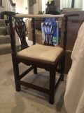 ANTIQUE MAHOGANY CORNER CHAIR - UPHOLSTERED