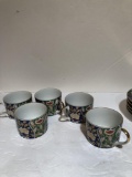 10 IMARI STYLE PIECES - 5 CUPS AND SAUCERS