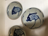 12 PIECES OF MATCHING KOI TABLEWARE - HAND PAINTED