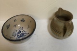 EARTHENWARE BOWL AND PITCHER