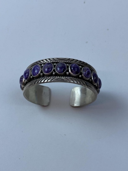 STERLING & LAVENDER STONE CUFF BRACELET