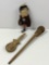 3 VINTAGE ITEMS - STICK PUPPET, CLACKER & RATTLE