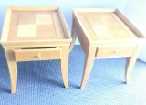 PAIR OF BLONDE WOOD END TABLES