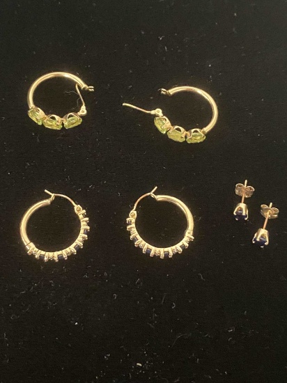 THREE PAIRS OF EARRING WITH STONE 10 & 14K GOLD