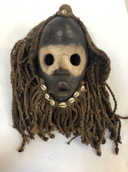 CARVED TRIBAL MASK WITH ROPE HAIR