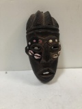 CARVED TRIBAL MASK WITH SEASHELLS
