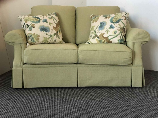 MASTERFIELD FURNITURE- GREEN LOVE SEAT W 2 PILLOWS