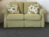 MASTERFIELD FURNITURE- GREEN LOVE SEAT W 2 PILLOWS