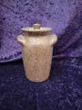 HANDLED POTTERY LIDDED CROCK  - BEN OWEN III