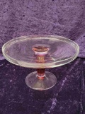 THIN GLASS CAKE STAND WITH RED PILLAR