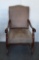 OPEN ARM CHAIR WITH CARVED WOOD DECORATION