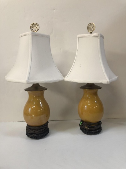 PAIR OF OCHRE CERAMIC LAMPS