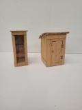 PAIR OF HANDMADE WOODEN OUTHOUSES