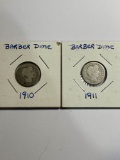 PAIR OF BARBER DIMES - 1910 & 1911