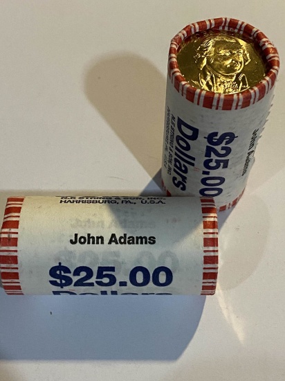 2 - $25 ROLLS JOHN ADAMS DOLLARS