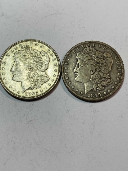 TWO MORGAN DOLLARS - 1921 & 1879 O