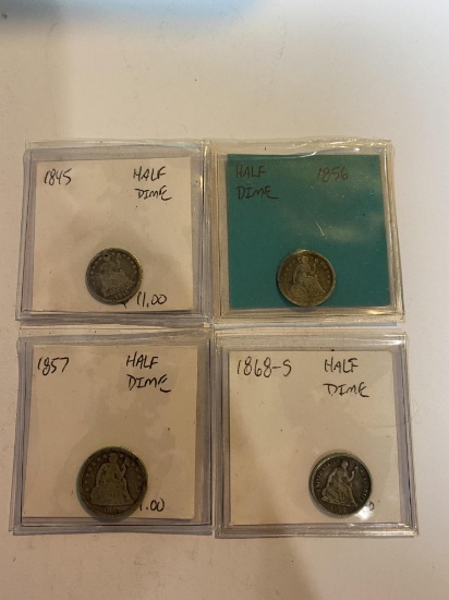 FOUR SEATED LIBERTY HALF DIMES