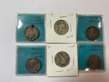SIX SILVER QUARTERS - SEATED & STANDING