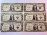 SIX SILVER CERTS - $1.00 - 1935 SERIES
