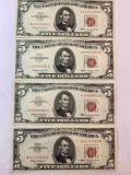 FOUR - VERY CRISP - $5.00 RED SEALS