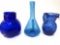 SET OF 3 UNMATCHED BLUE GLASS CONTAINERS