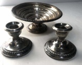 STERLING SILVER BOWL & WEIGHTED CANDLESTICKS
