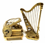 24K GOLD PLATED AUSTRIAN CRYSTAL PIANO AND HARP