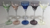 5 COLORED STEMMED SHOT GLASSES