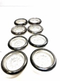 8 STERLING SILVER RIMMED COASTERS / ASHTRAYS