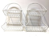 2 WHITE HANGING 2 SHELF METAL BASKETS