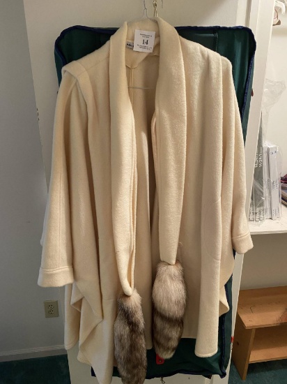 WHITE WINTER COAT WITH ATTACHED SCARF