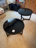 PAIR OF BLACK ROUND LOW TABLES