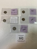 LOT OF FIVE COINS - DIMES & 3 CENT PIECES