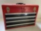 UNMARKED RED LIFTING LID WITH 4 DRAWERS TOOLBOX