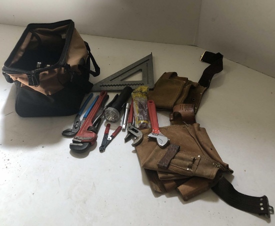 TOOL BAG WITH ADJUSTABLE WRENCHES ETC.