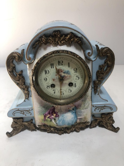 FRENCH PAINTED CLOCK WITH KEY