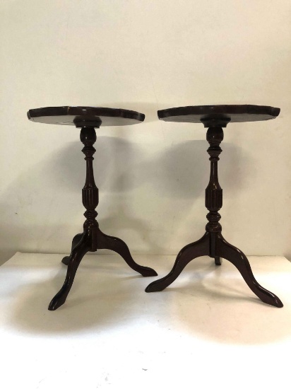 PAIR OF LEATHER TOPPED WINE TASTING TABLES